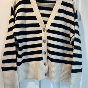 Blu Pepper Black and White Striped Cardigan